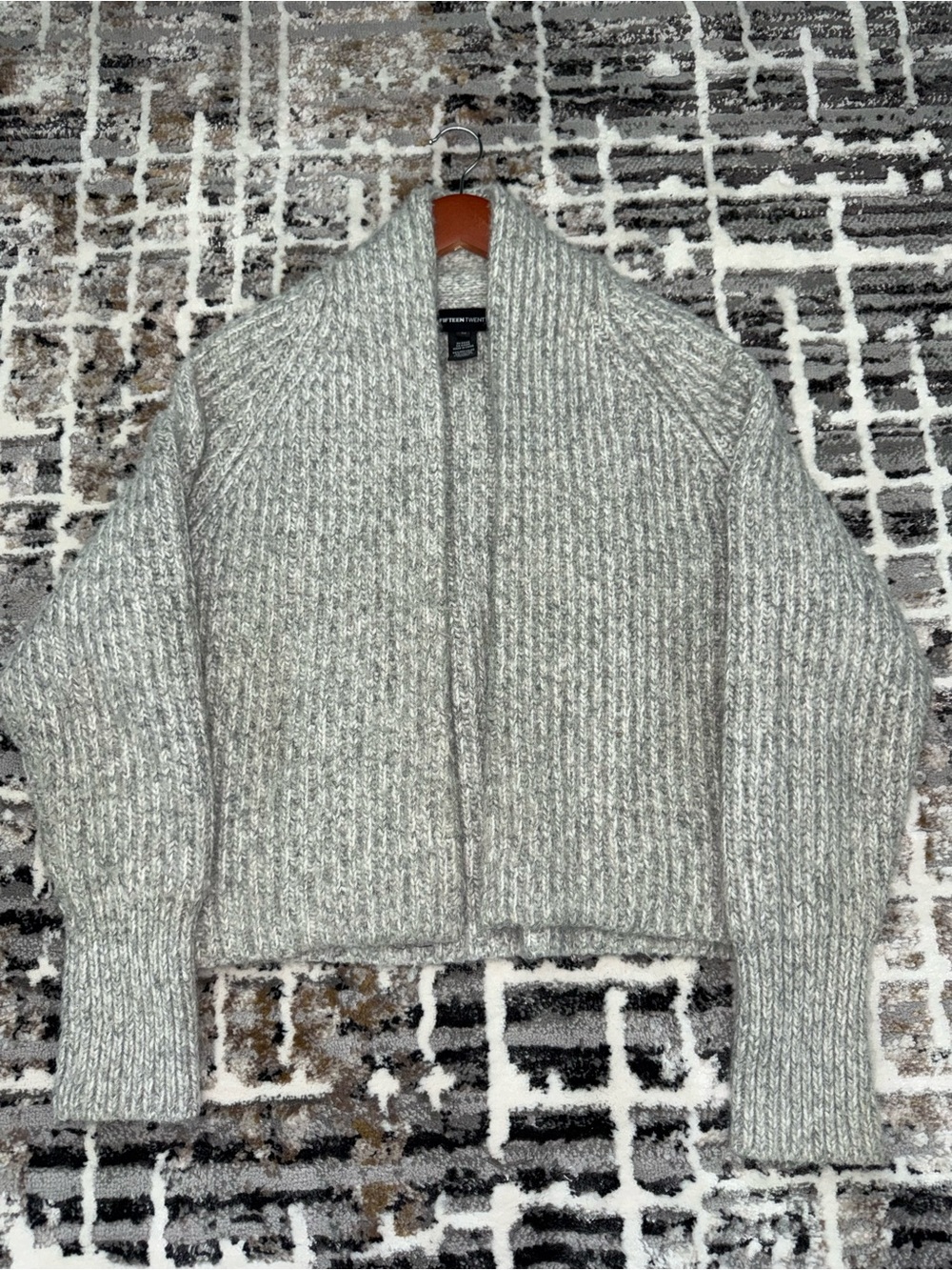 Fifteen Twenty Heather Light Gray Ribbed Shawl Collar Cardigan